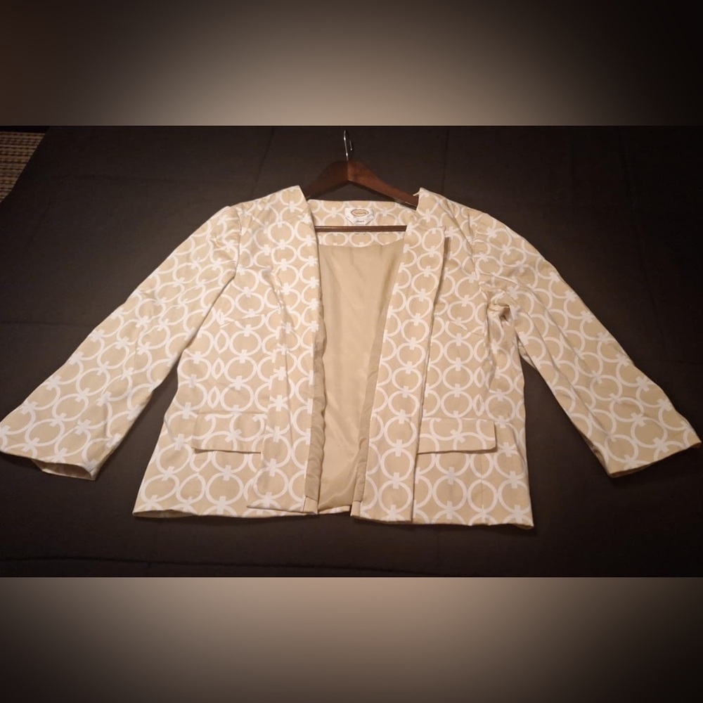 Talbots Women's Blazer Jacket Size 20 Tan With White Designs